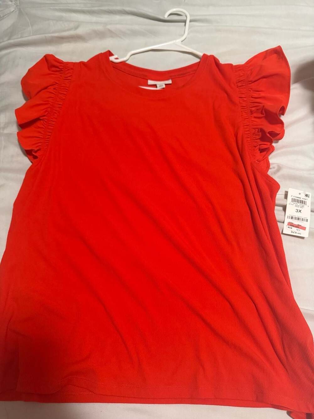 ON.34TH Plus Size 3X Red Ribbed Ruffle Sleeve Top - Picture 2 of 4